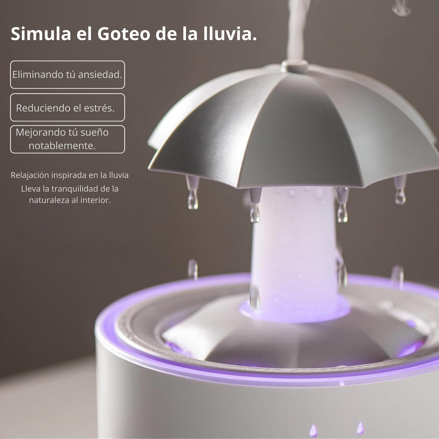 Humidificador relajante que simula la lluvia